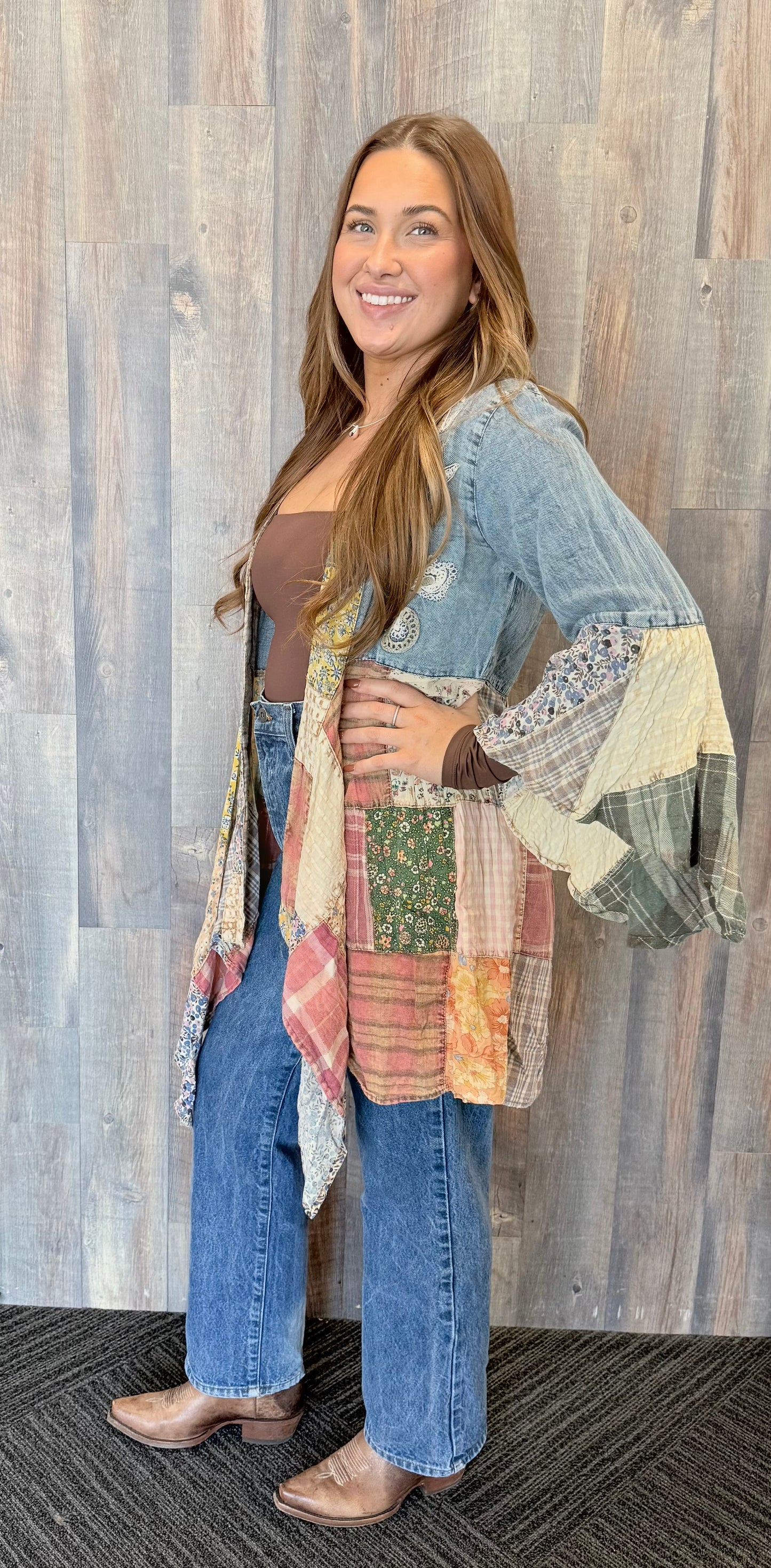 Western Boho Chic Denim Long Shrug
