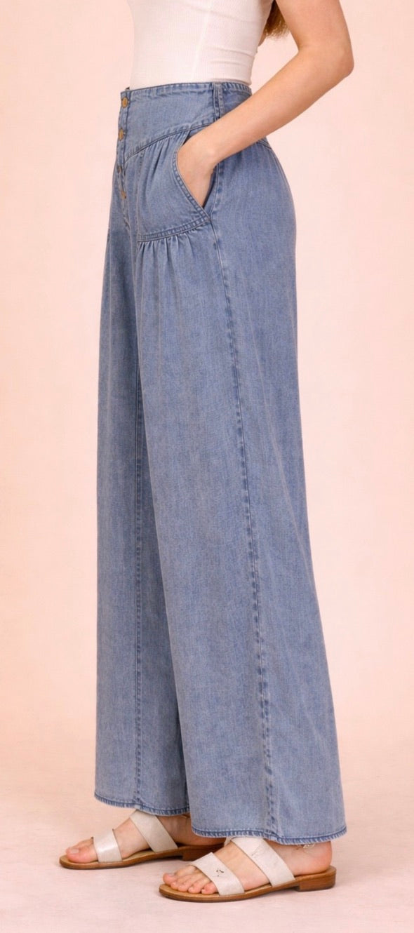 Mineral Washed Chambray Wide Pants