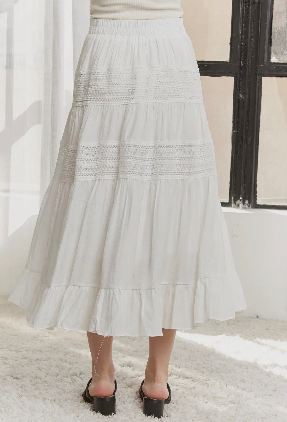 Crochet Print Midi Skirt