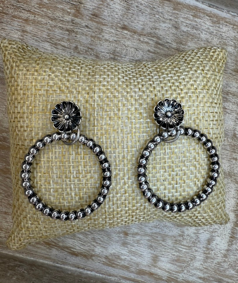 Flower Post Hoop Earrings