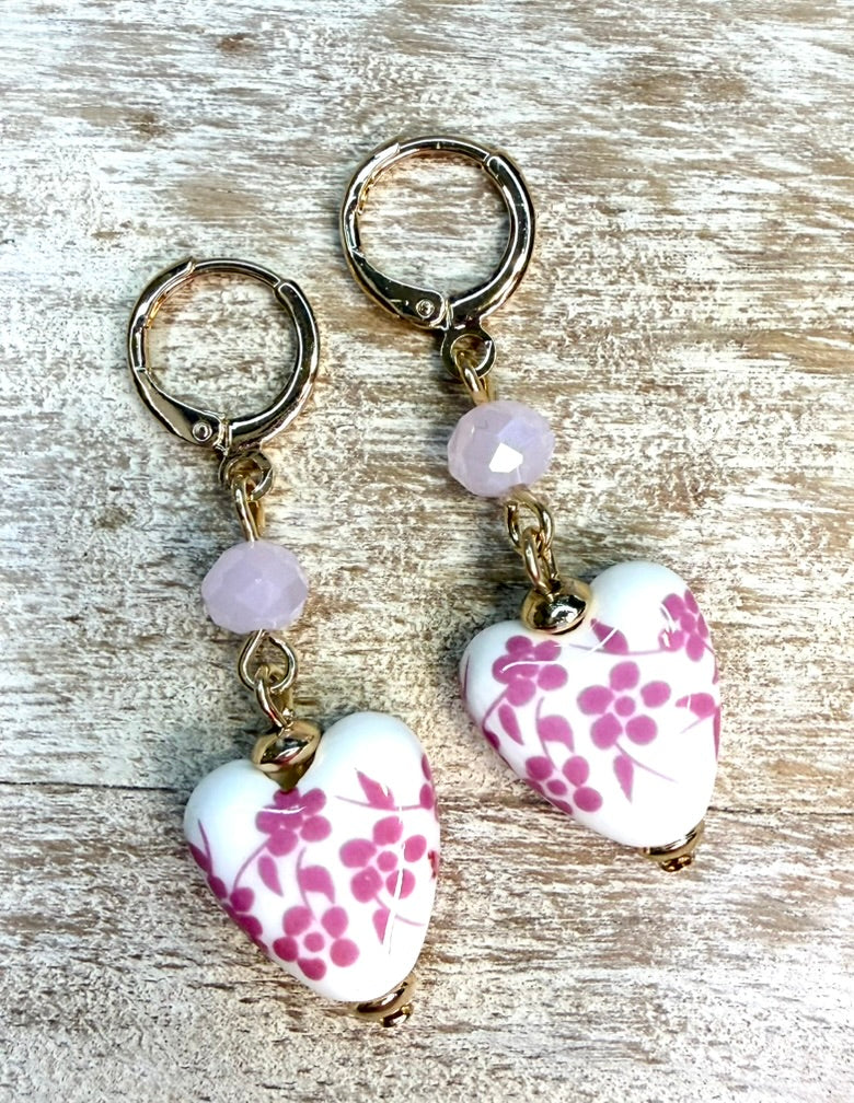 Glass Heart Hoop Earrings