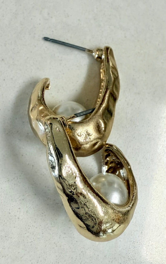 Golden Hoop Pearl Earrings