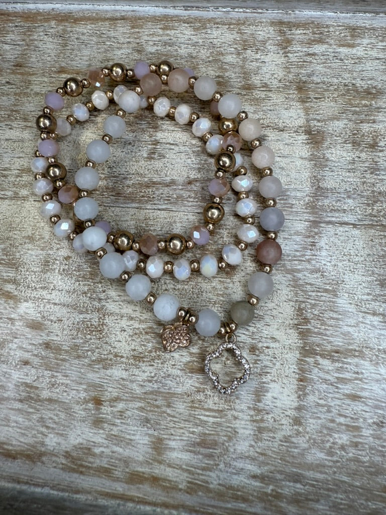 Stretchy Peach Bracelet Set w/Gold Accent