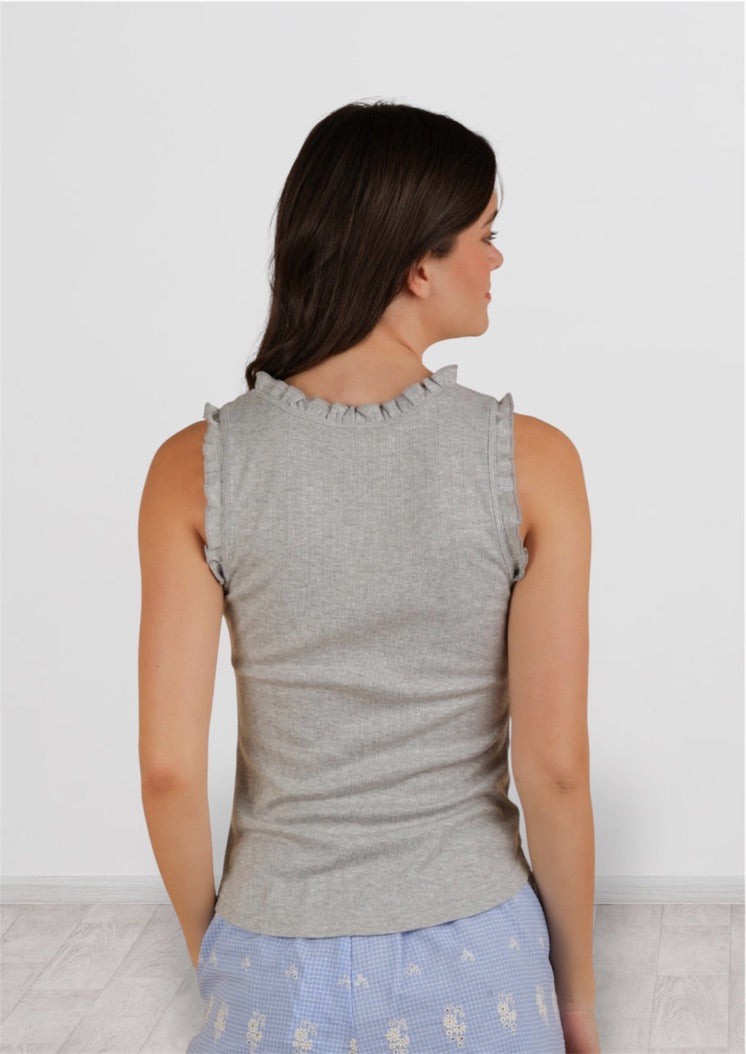 Bow Trim Ruffled Knit Tank Top