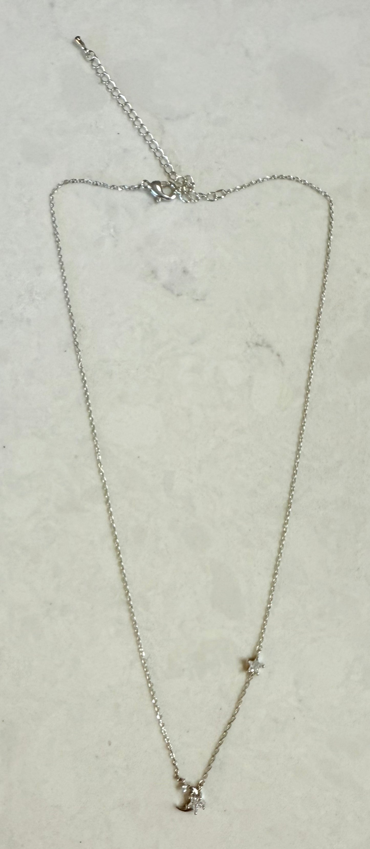 Moon and Star Silver Toned Necklace