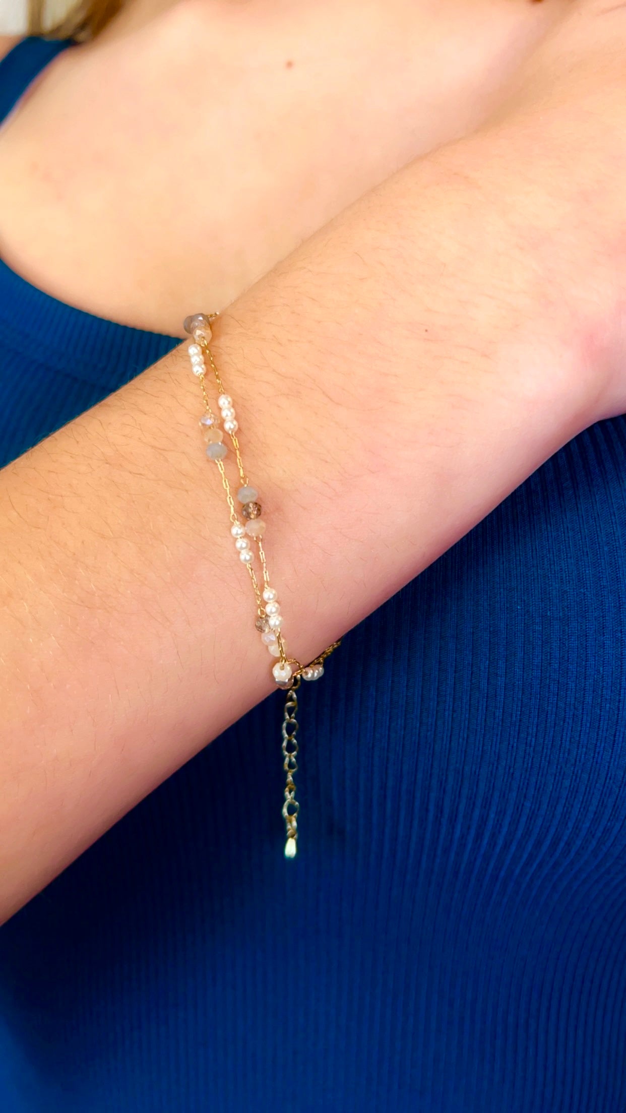 Two Strand Pearl and Crystal Bracelet
