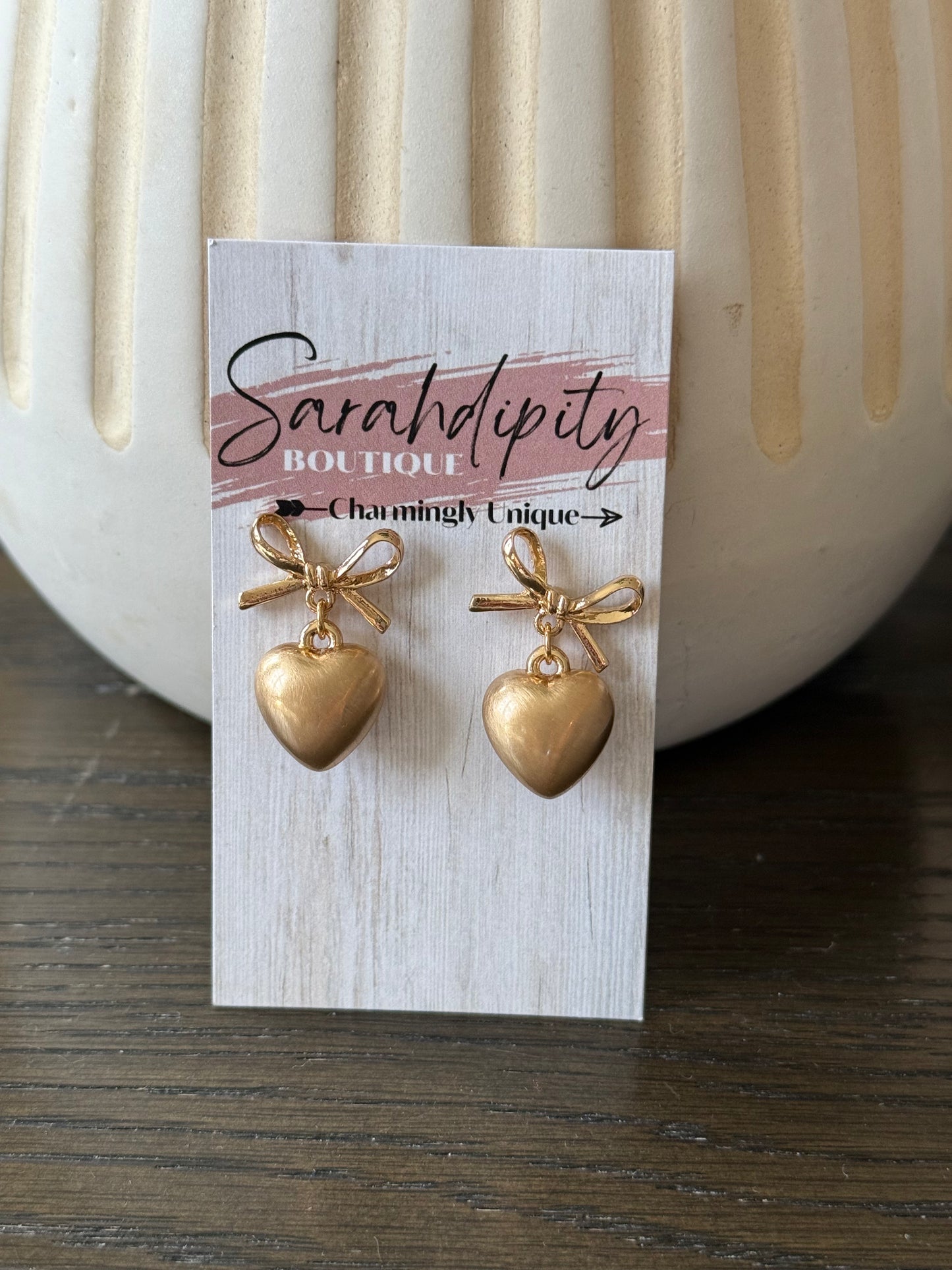 Gold Bow Heart Earrings