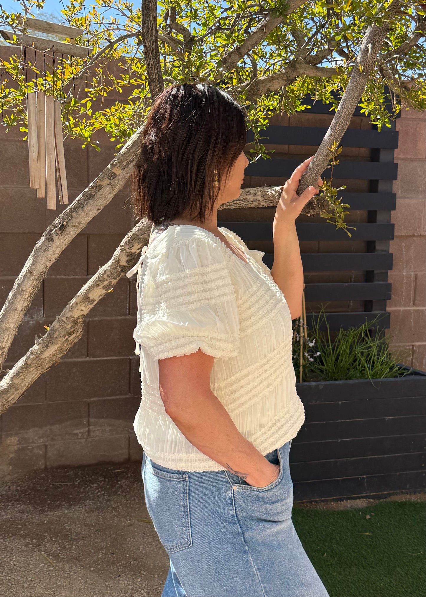 Ruched Cream Chiffon Blouse