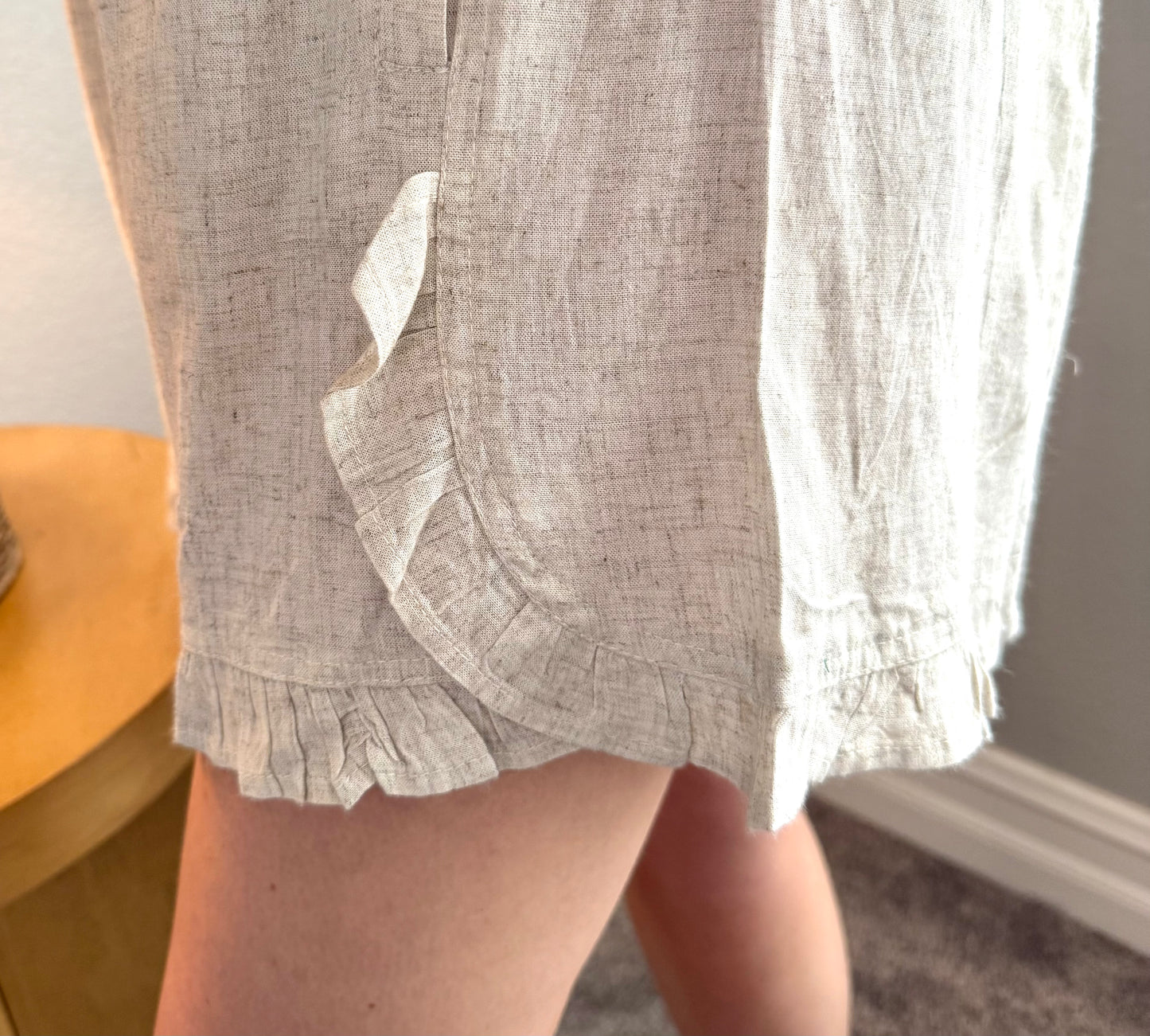 Natural Linen Shorts with Ruffles
