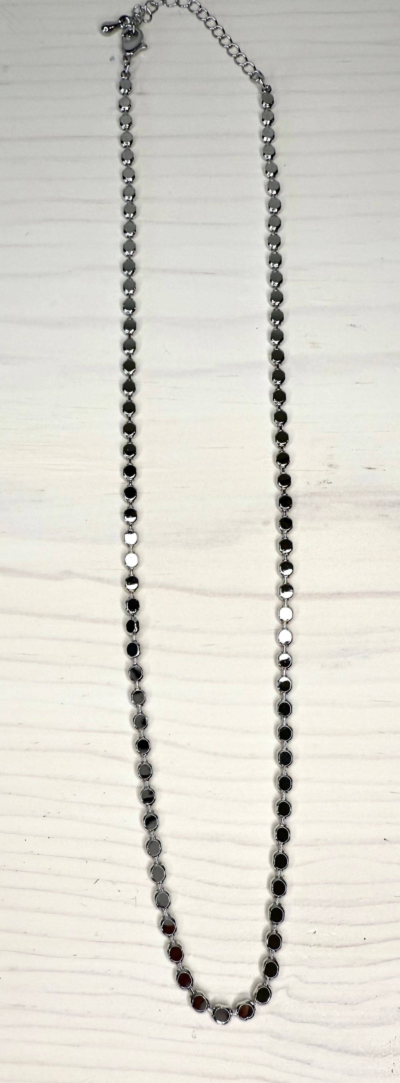 Silver Flat Beaded Dainty Necklace