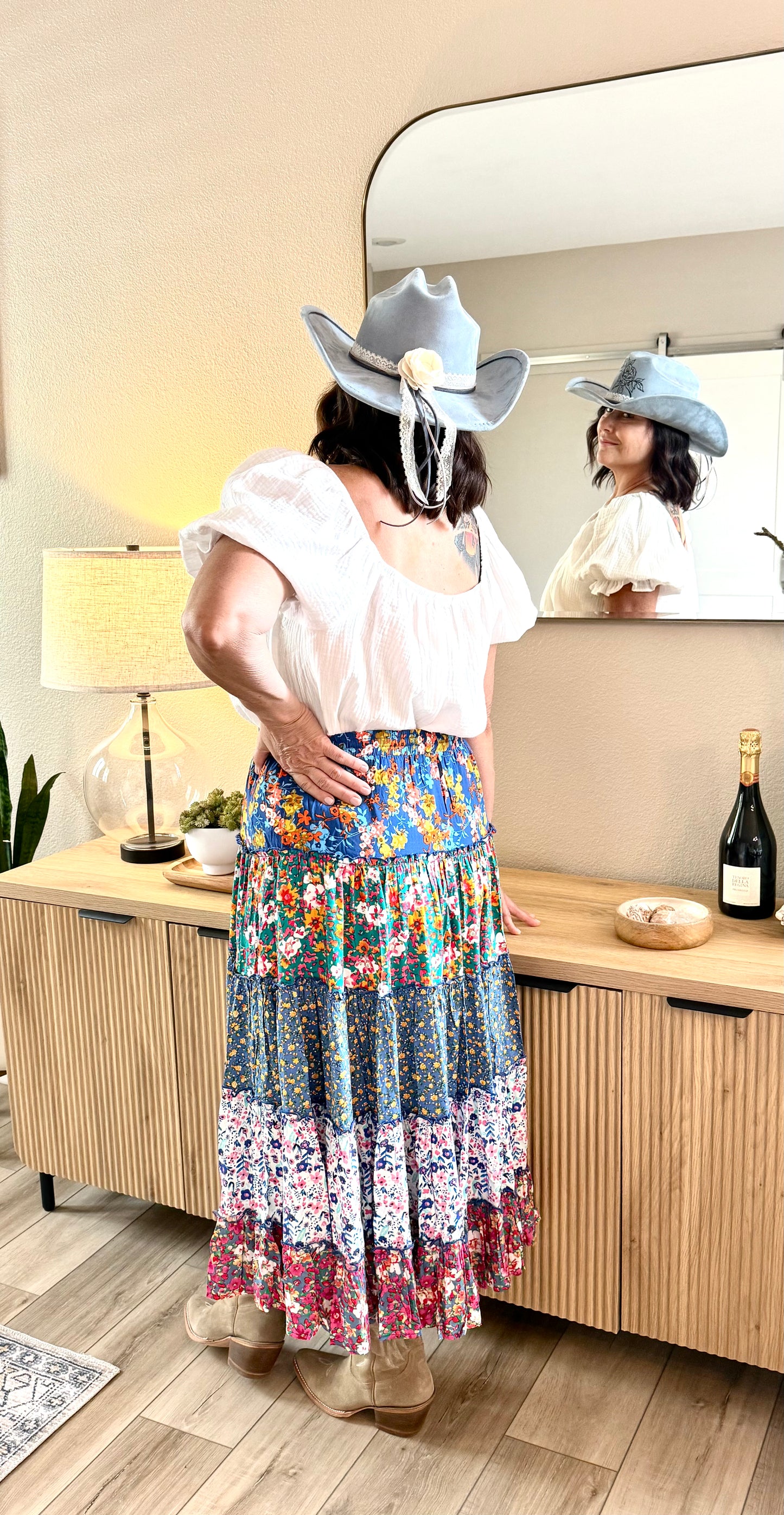 Floral Print Tiered Maxi Skirt