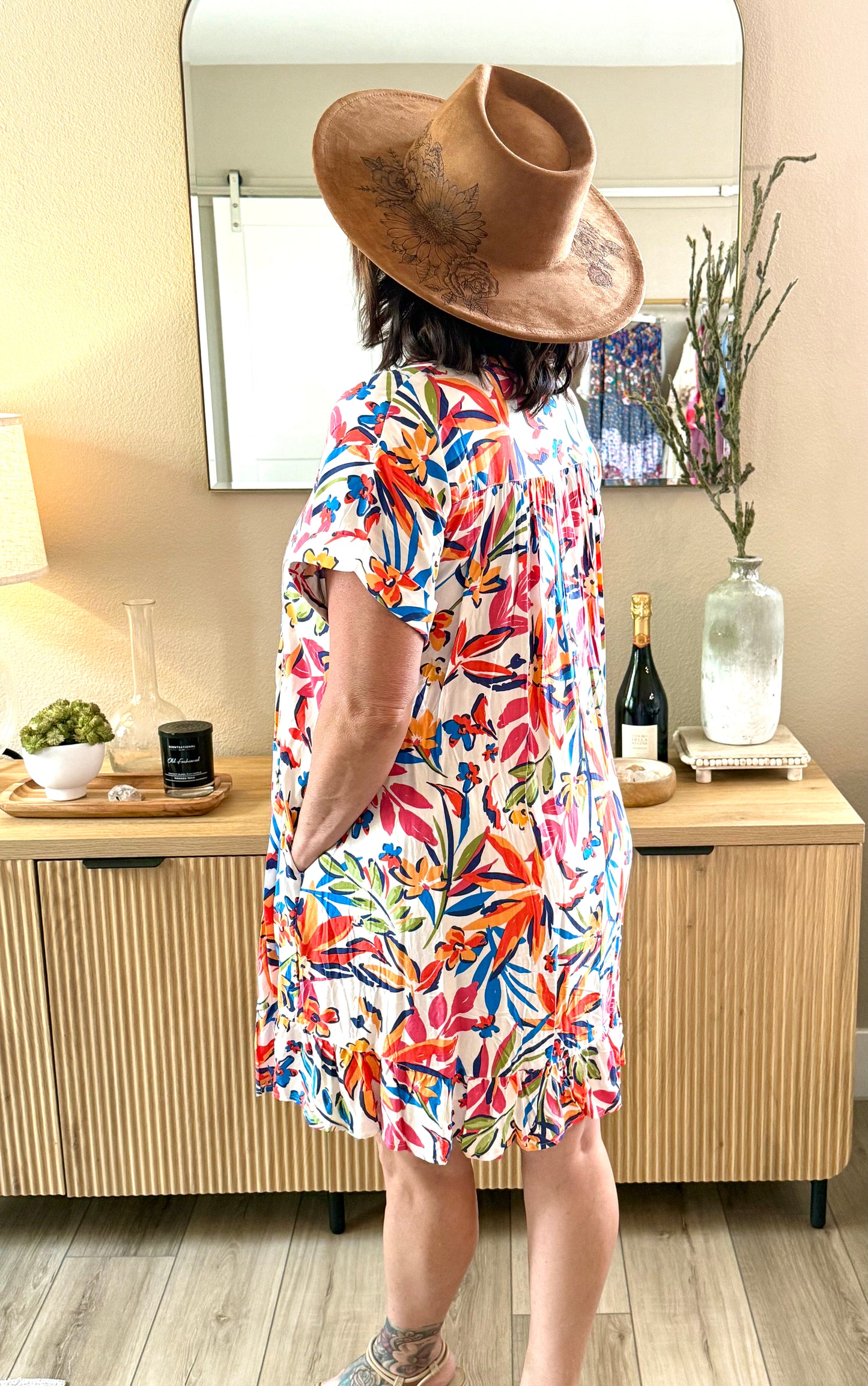 Ivory Print Challis Mini Dress
