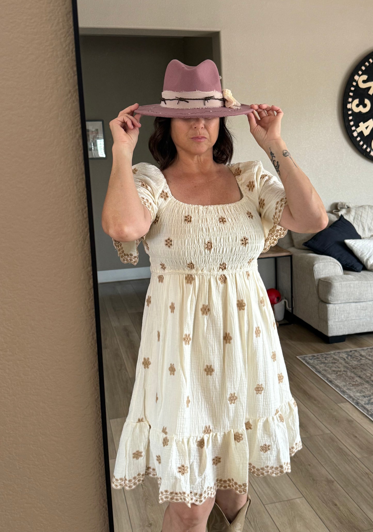 Ebroidered Floral Cotton Gauze Dress