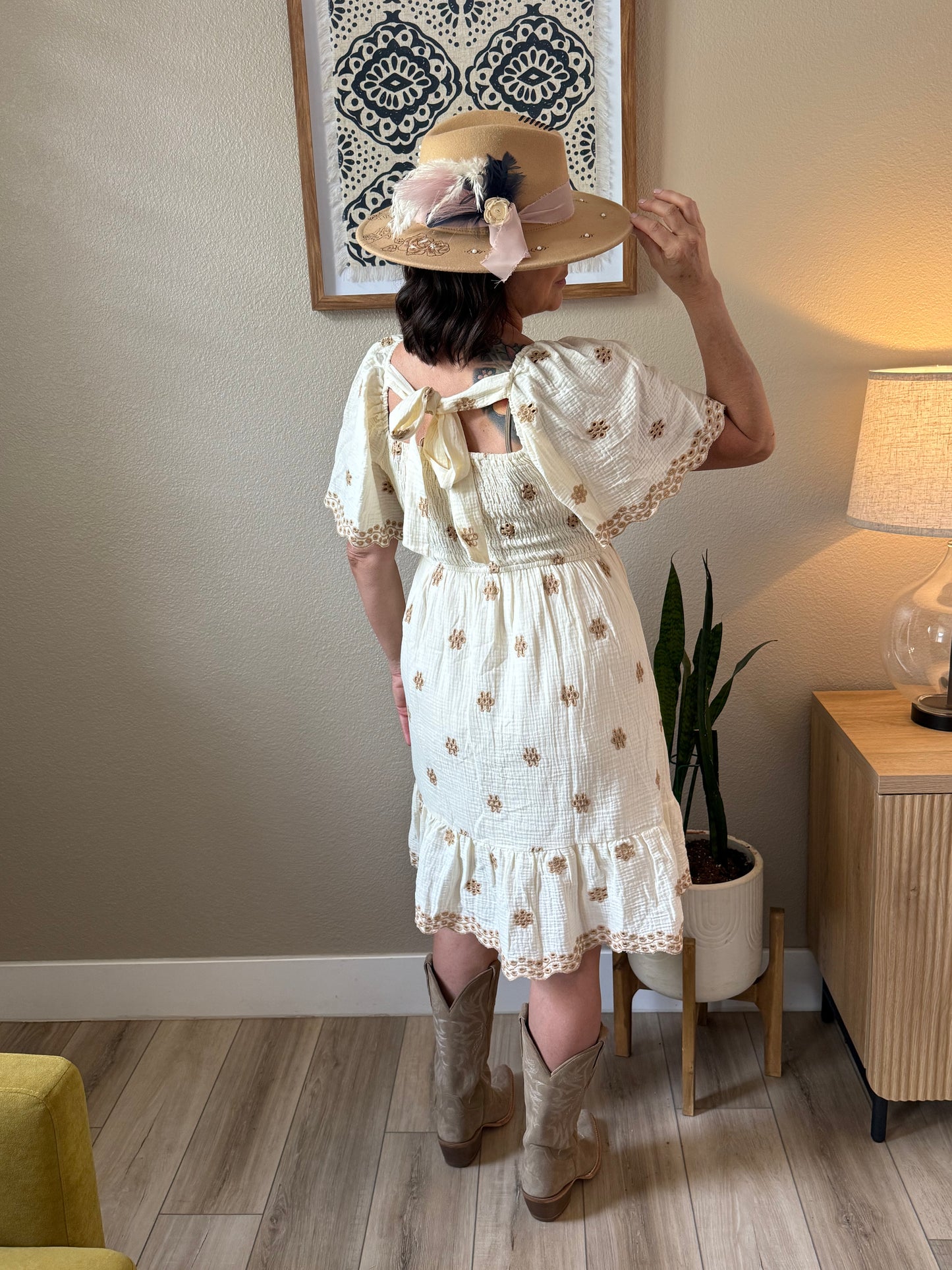 Ebroidered Floral Cotton Gauze Dress
