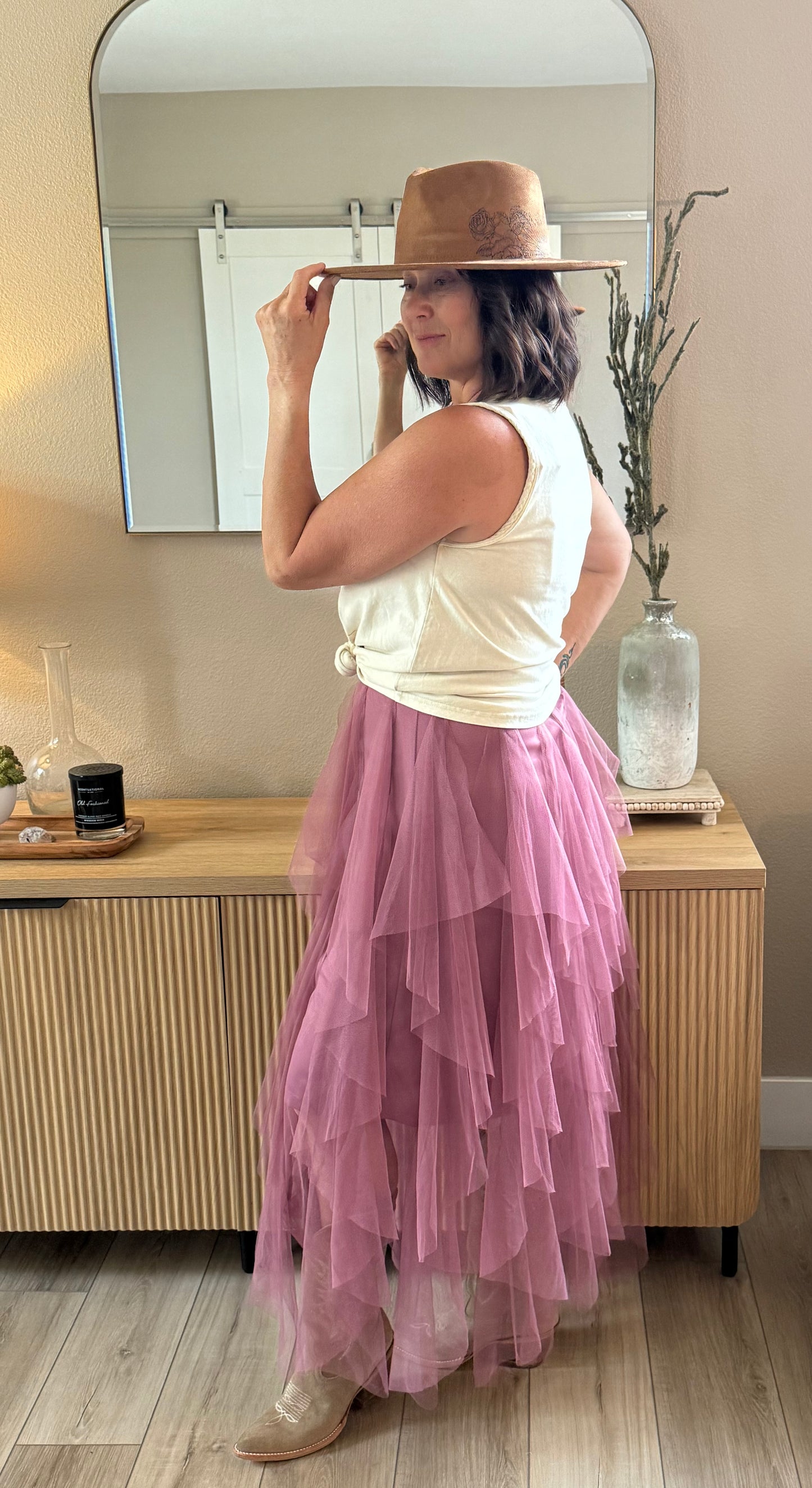 Mauve Mesh Ballerine Maxi Skirt