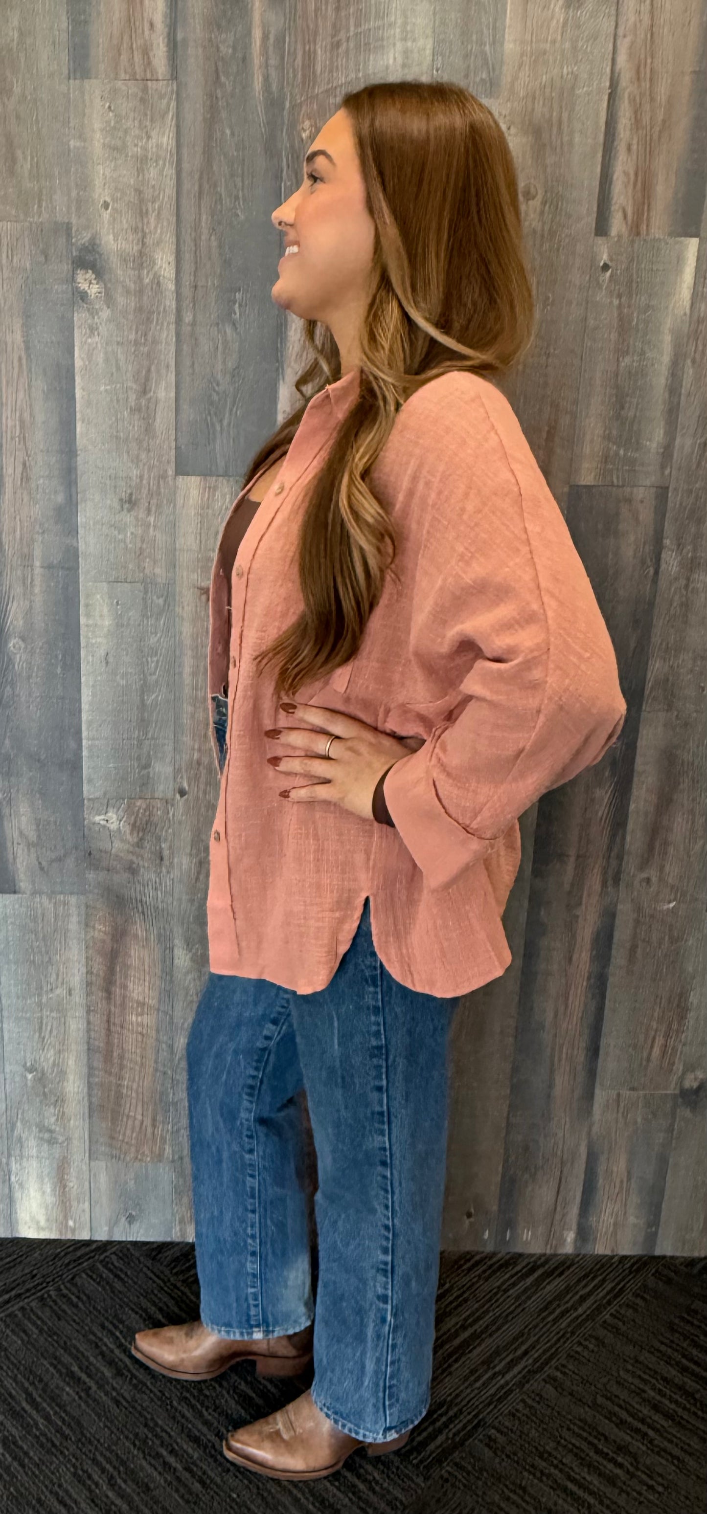 Dolman Sleeve Button Down Gauze Shirt