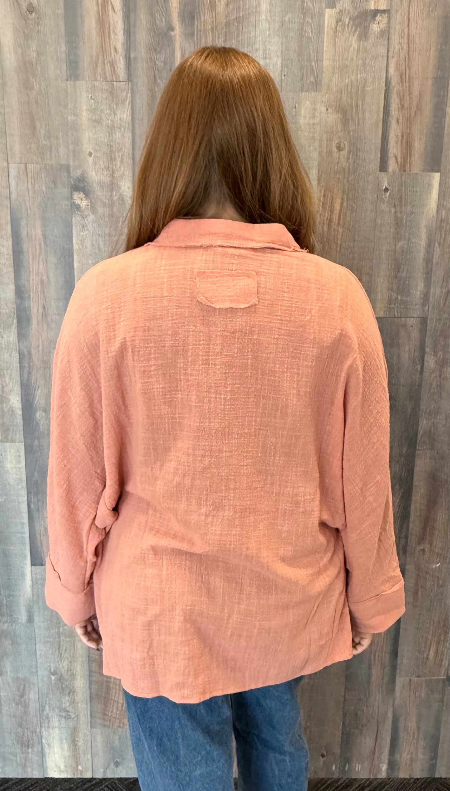 Dolman Sleeve Button Down Gauze Shirt