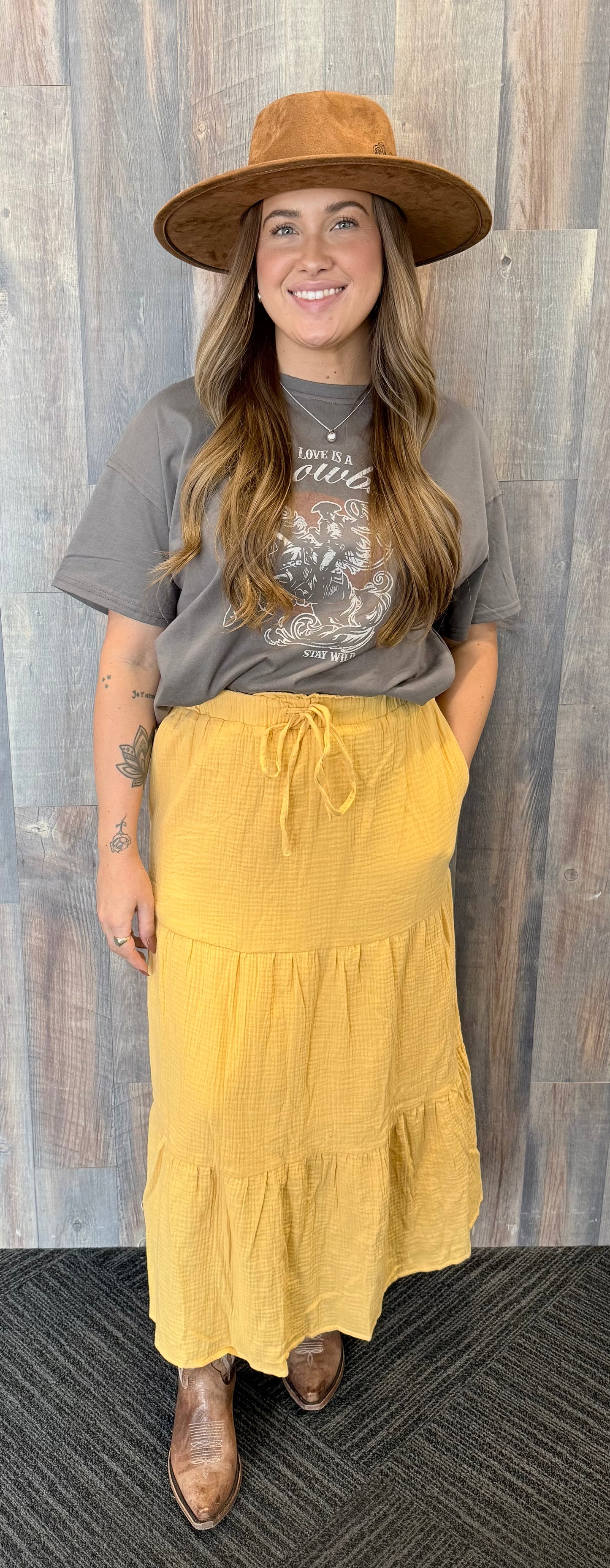 Elastic Waist Tiered Gauze Maxi Skirt