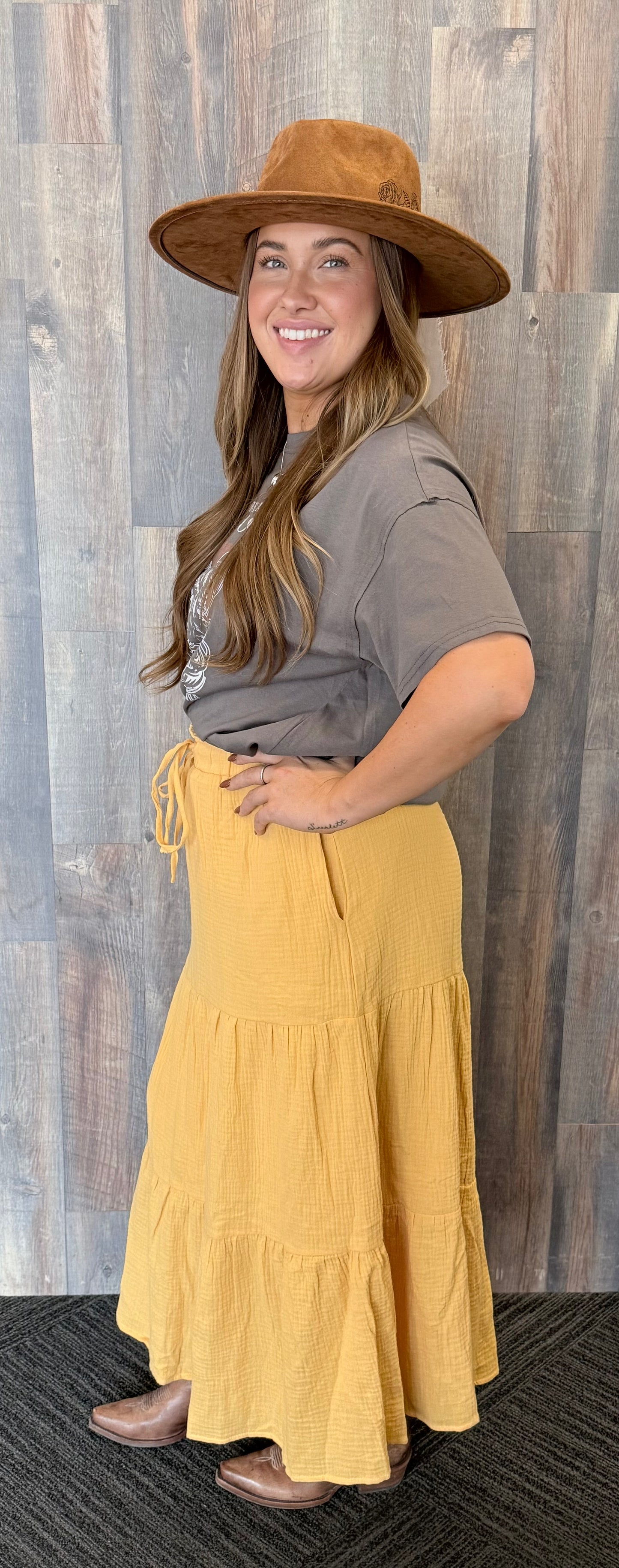 Elastic Waist Tiered Gauze Maxi Skirt