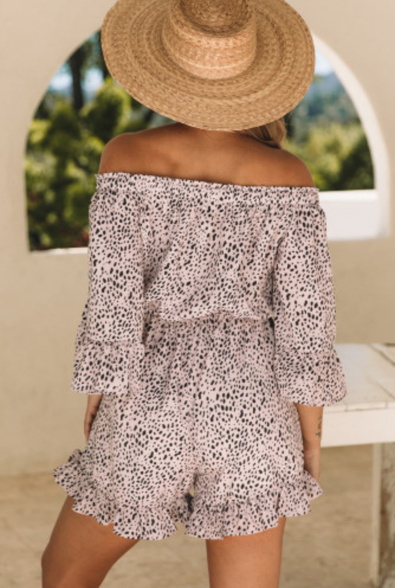 Off The Shoulder Ruffle Leopard Romper