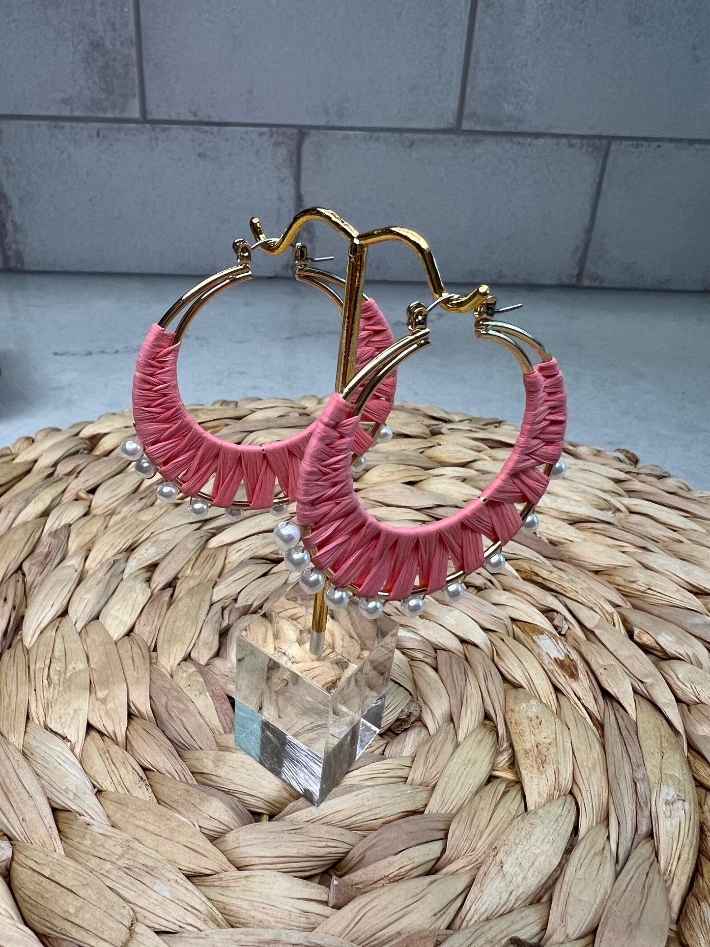 Rattan Peach Hoop Earrings