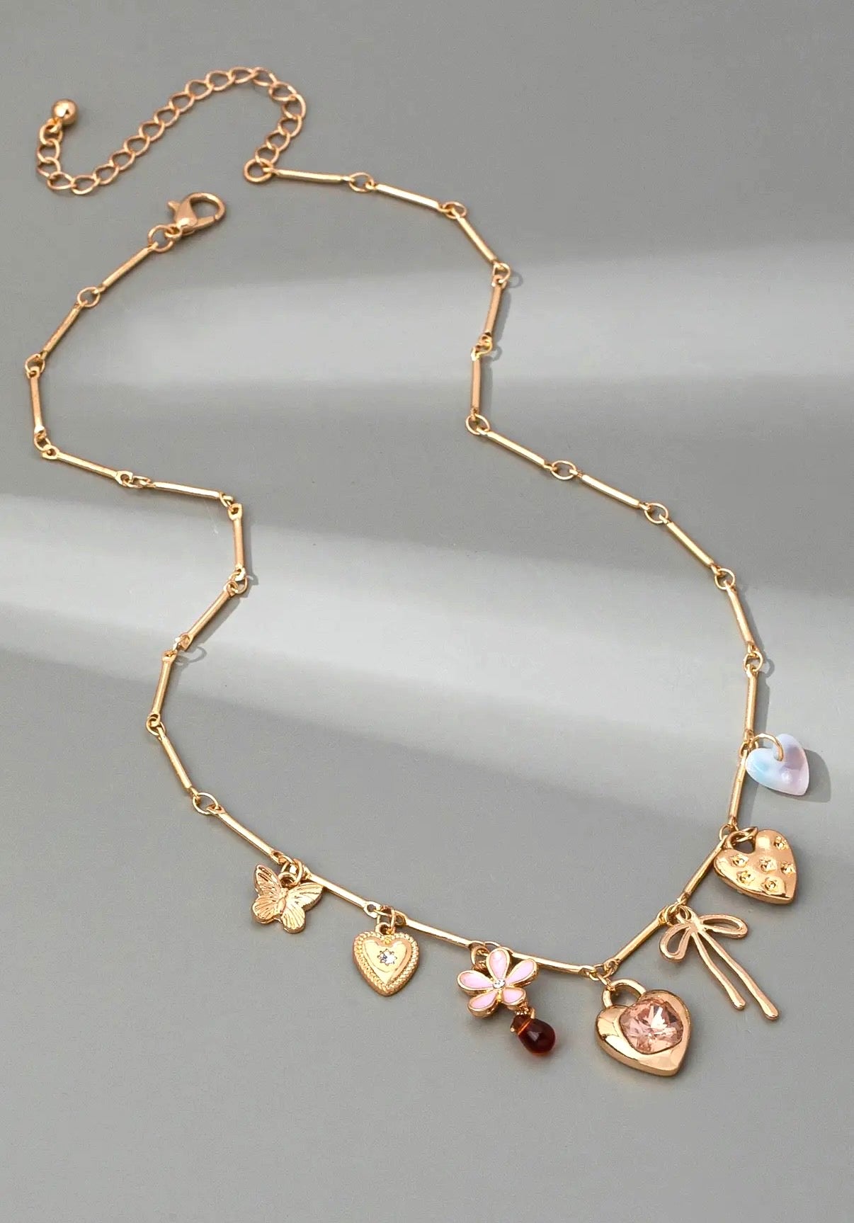 Charm Necklace / Hearts Flower Bow Butterfly