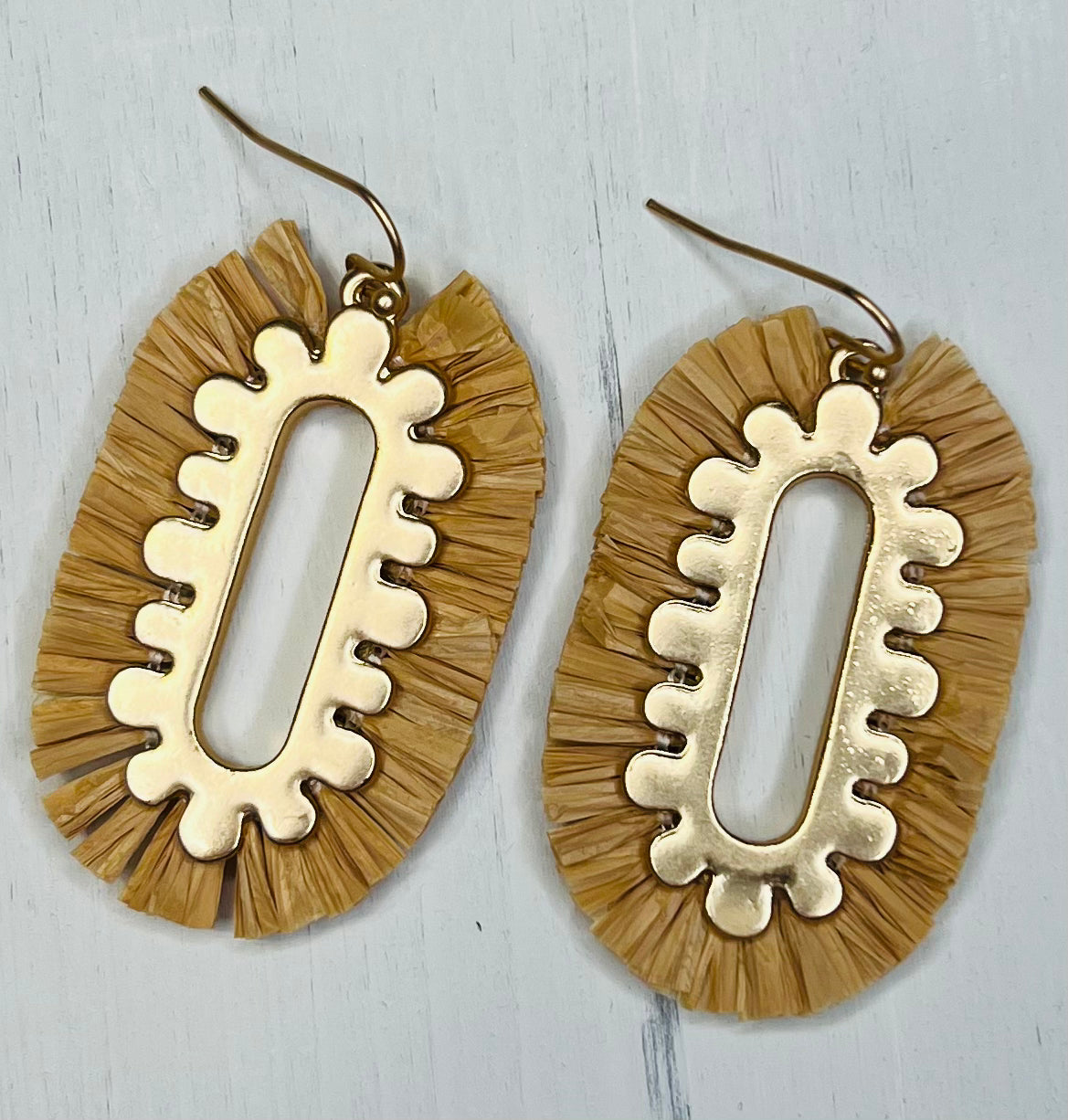 Oval Wicker Earrings w/ Gold Accent