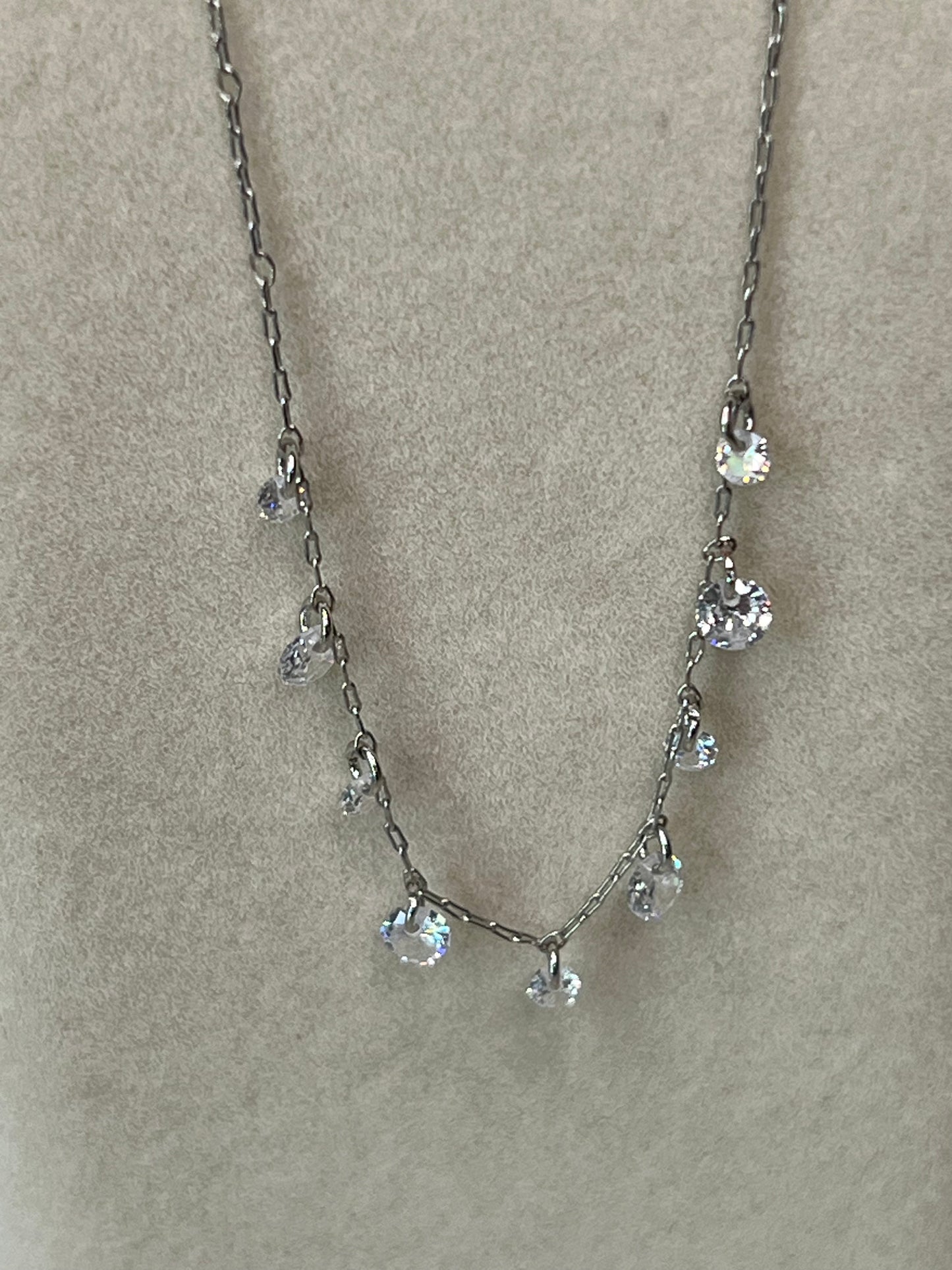 Delicate Silver Crystal Drop Necklace