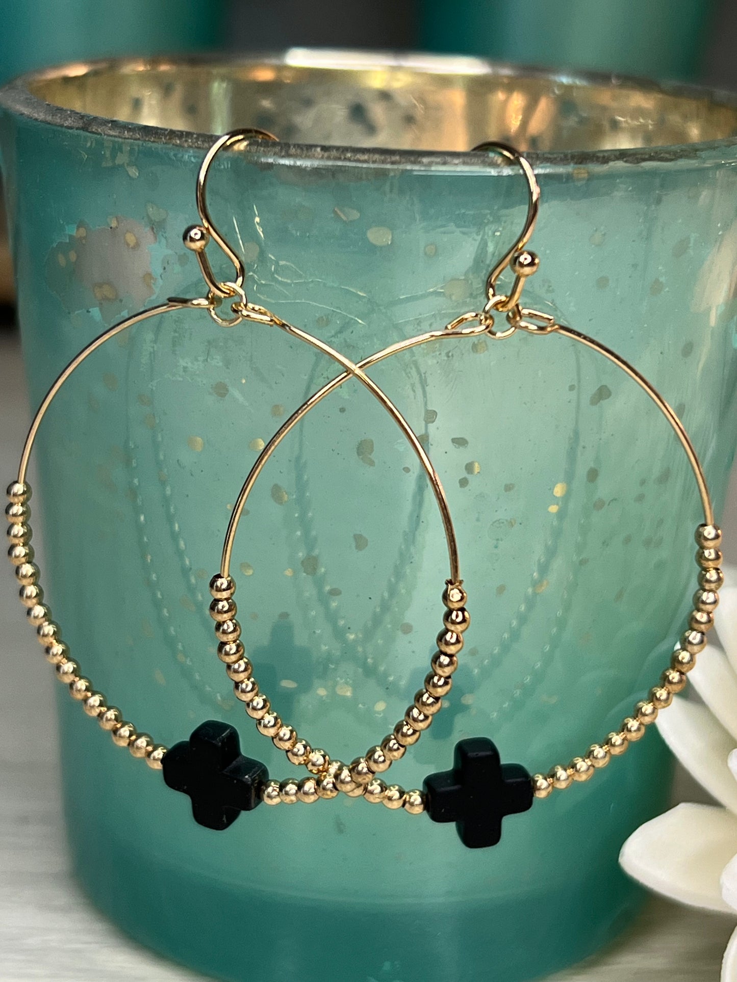 Gold Hoop Cross Earrings