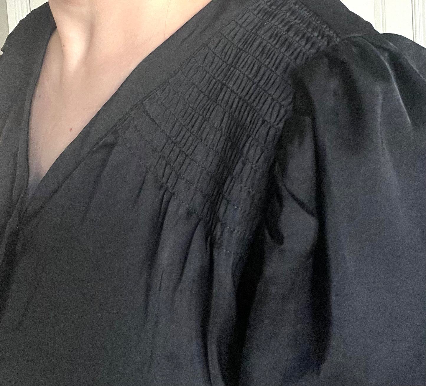 V Neck Smocked Flare Top