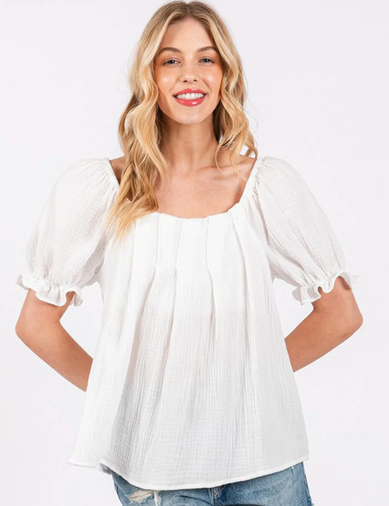 Short Puff Sleeve Tunic Blouse