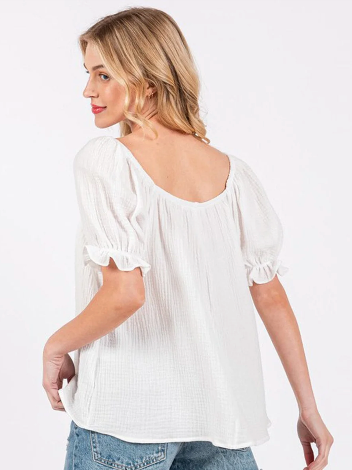 Short Puff Sleeve Tunic Blouse