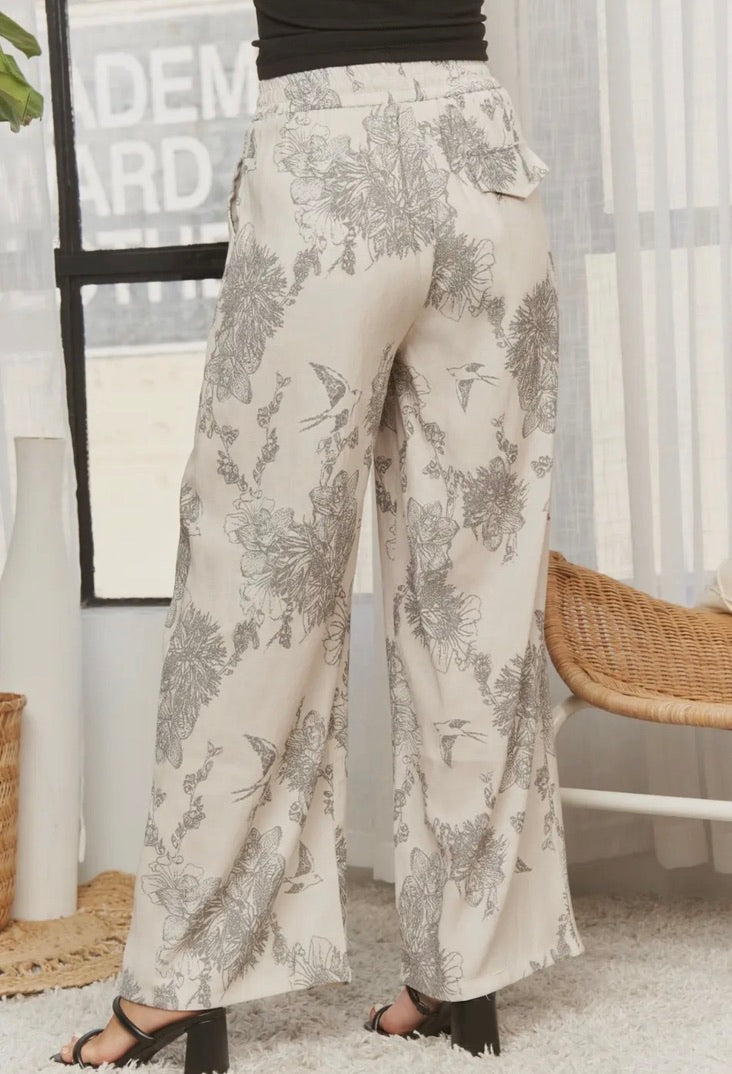 Floral Patterned Wide Leg Pants