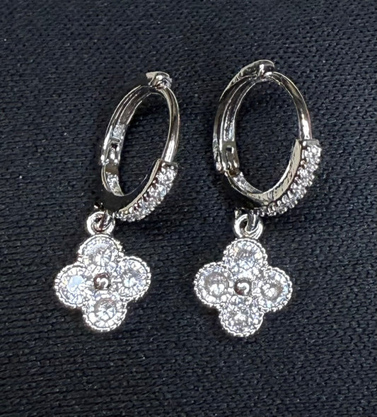 Cubic Zirconia Sterling Dipped Floweret Hoop Earring