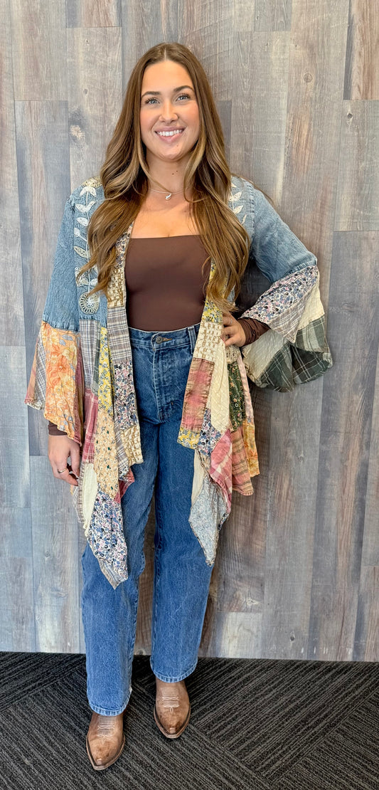 Western Boho Chic Denim Long Shrug