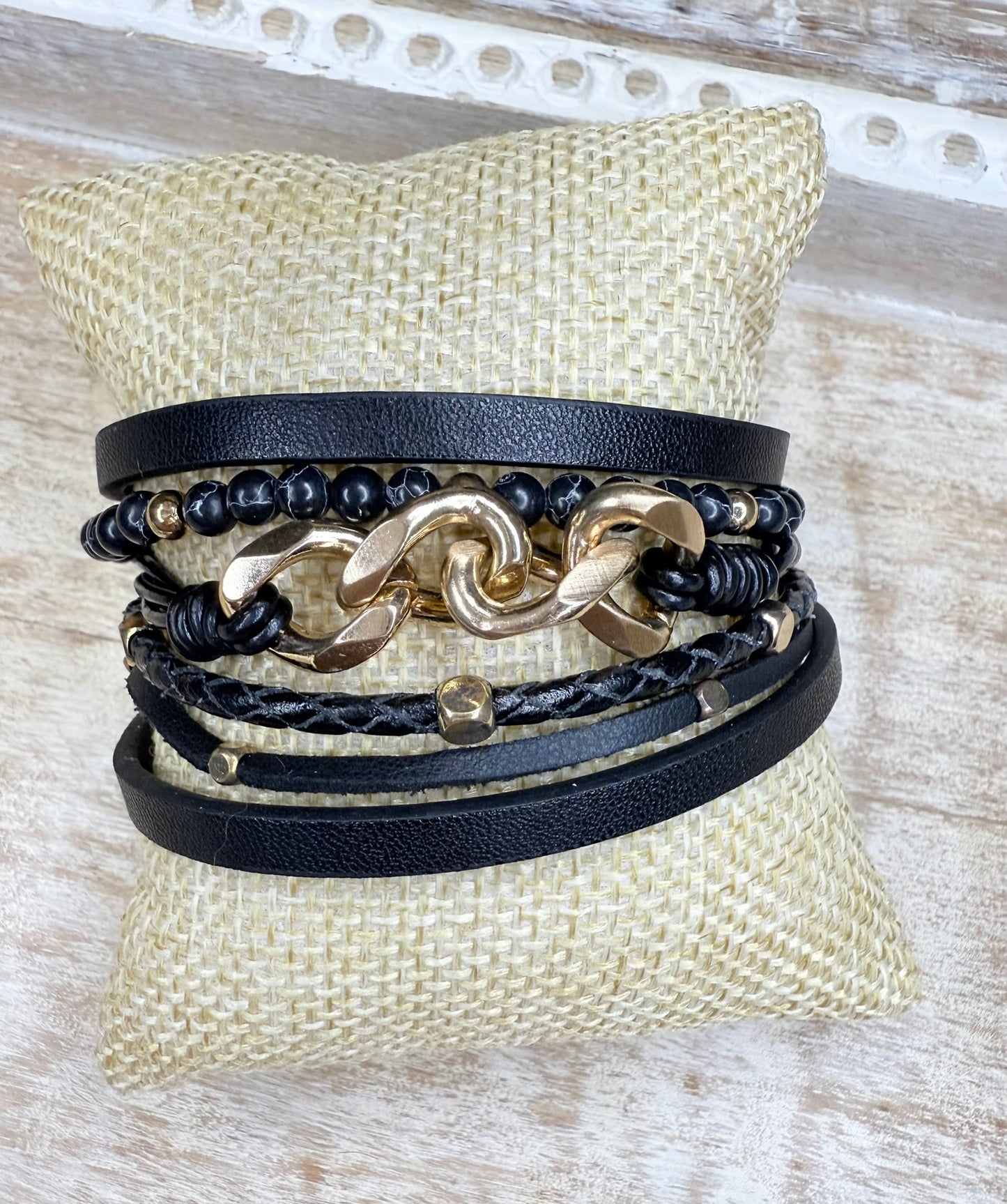 Multi-Strand Bracelet with a Twist of Gold Chain w/ Magnetic Closure
