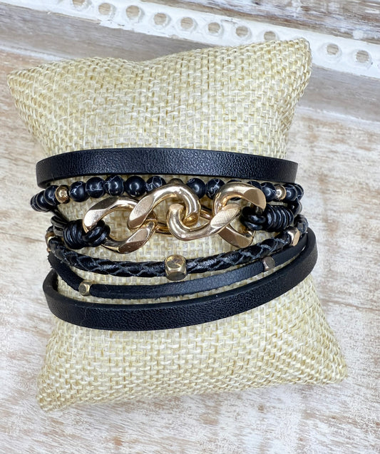 Multi-Strand Bracelet with a Twist of Gold Chain w/ Magnetic Closure