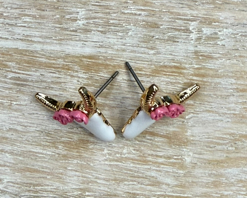 Hypoallergenic Bull with Flower Stud Earrings