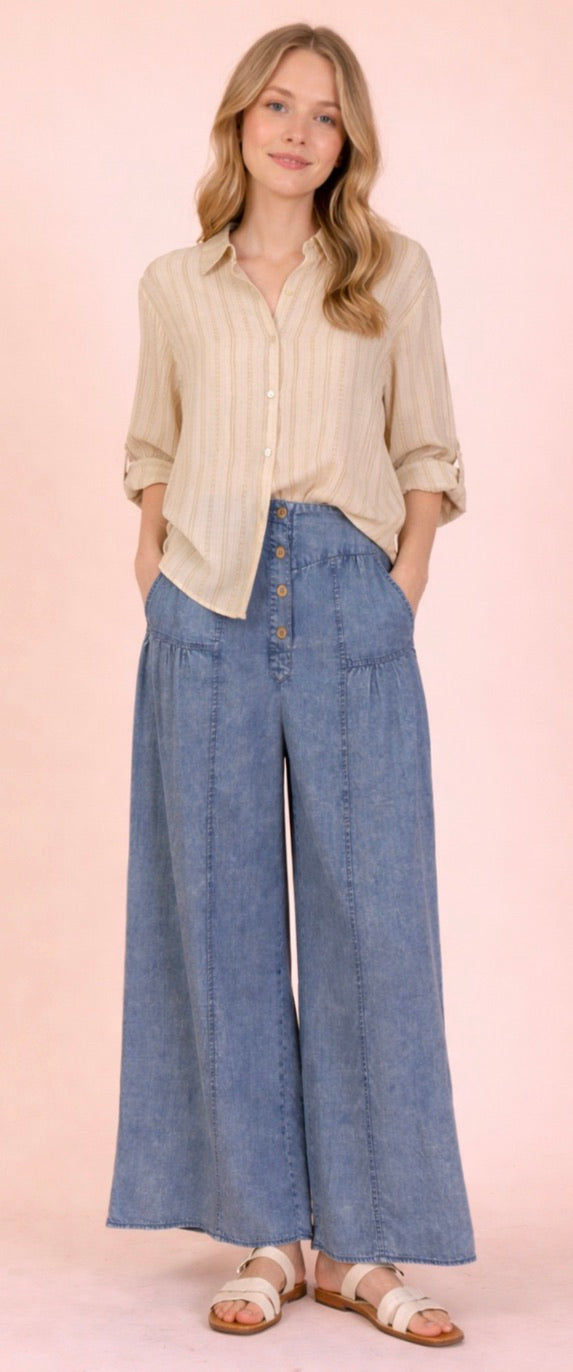Mineral Washed Chambray Wide Pants