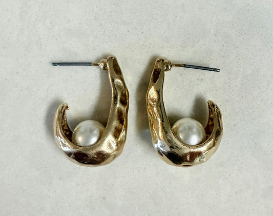 Golden Hoop Pearl Earrings