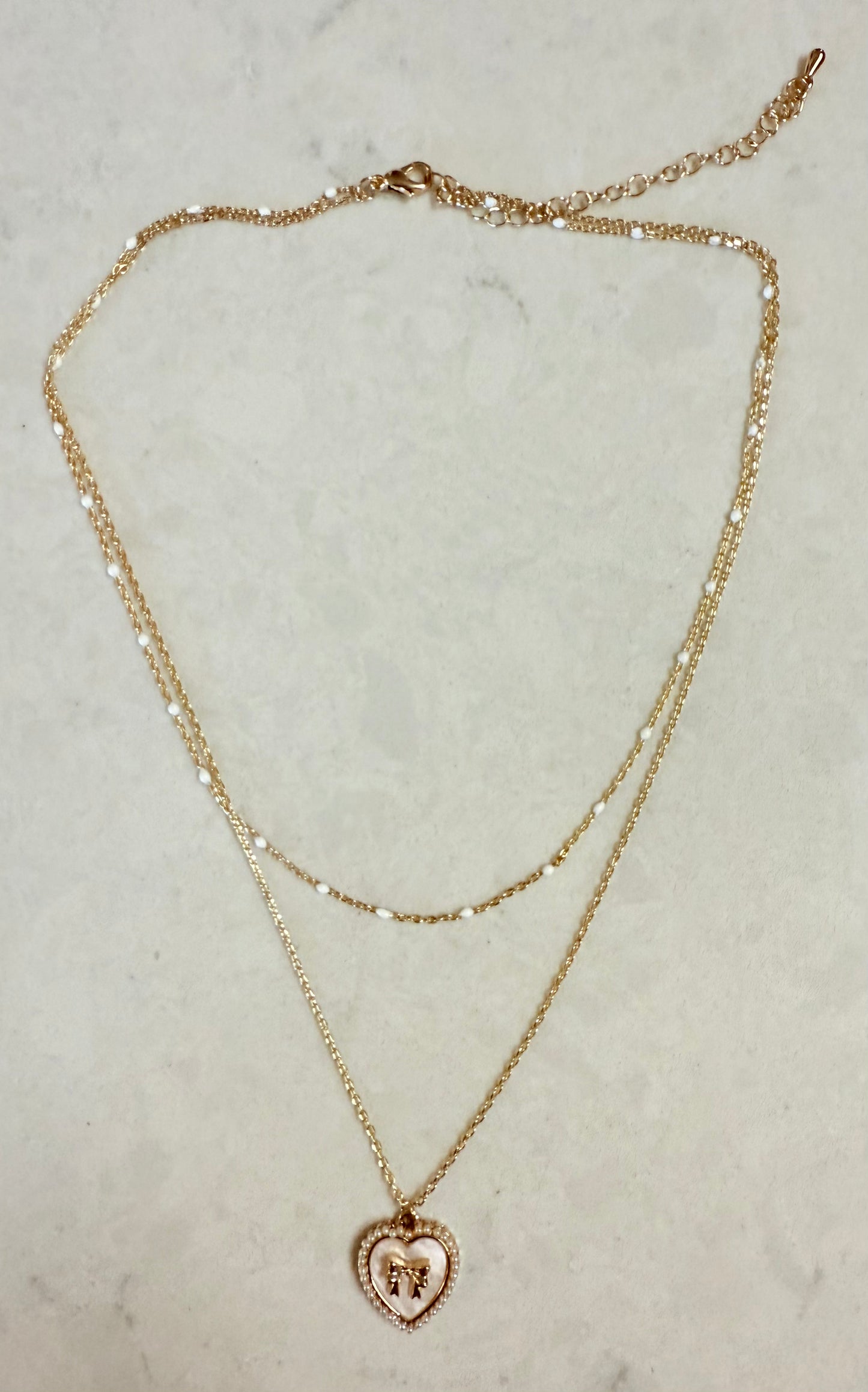 Heart Ribbon w/Bow Pendant Layered Necklace