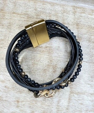 Multi-Strand Bracelet with a Twist of Gold Chain w/ Magnetic Closure