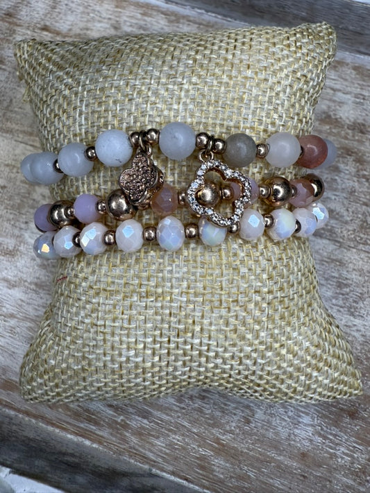 Stretchy Peach Bracelet Set w/Gold Accent