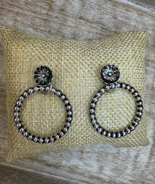Flower Post Hoop Earrings