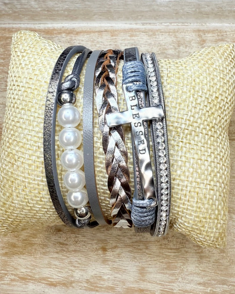 Multi-Strand Bracelet with a Cross and Magnetic Clasp