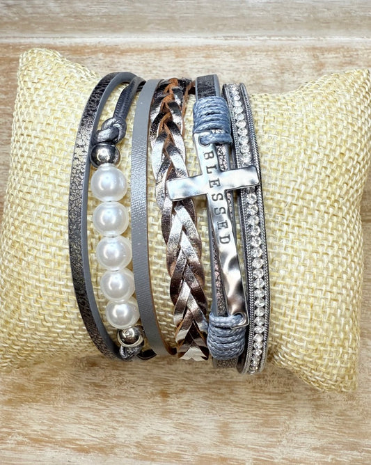 Multi-Strand Bracelet with a Cross and Magnetic Clasp