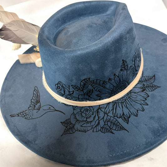 Flower and Hummingbird Fedora Hat