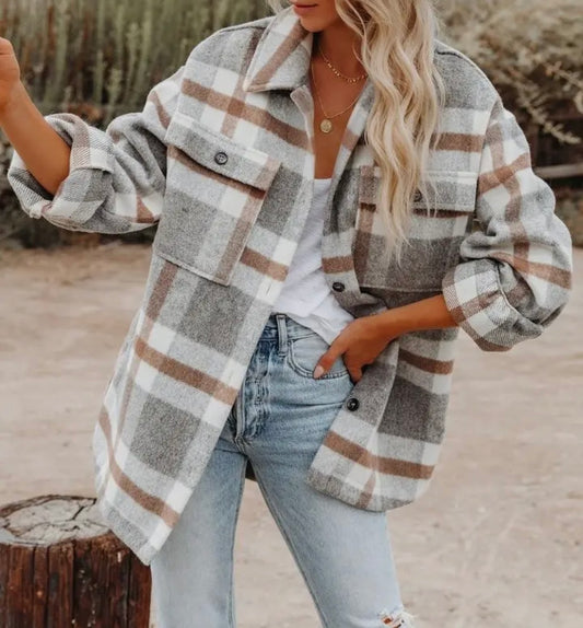 Vintage Flannel Lapel Button Up Jacket