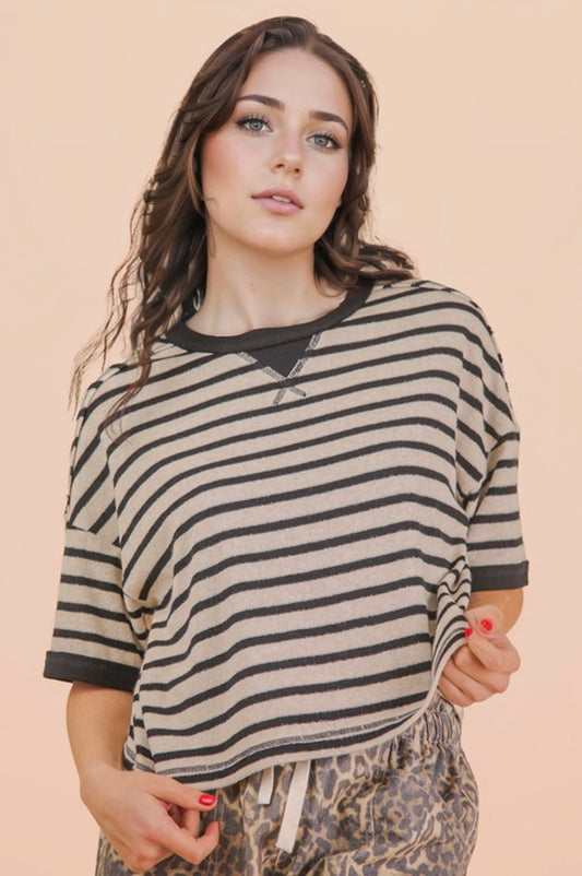Stripped Cropped Terry Cloth Top