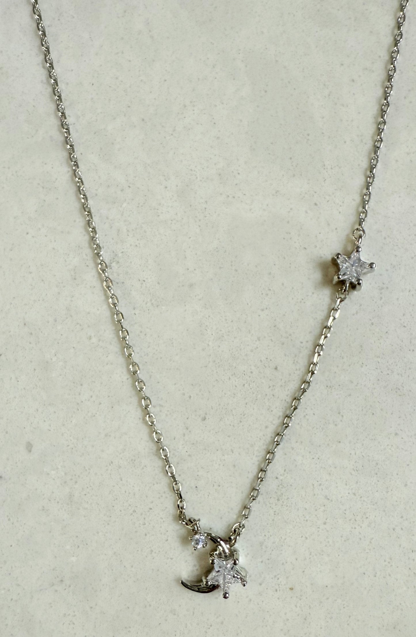 Moon and Star Silver Toned Necklace